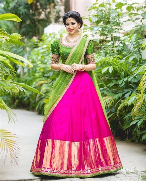 Pink And Green Half Saree Idea And Blouse Design Half Saree Designs