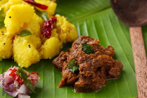 Cooked Tapioca Or Cassava Root Mandioca Aipim Kappa With Beef Curry