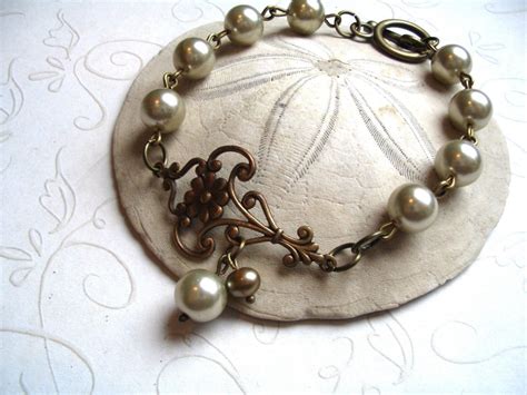 Pearl Bracelet Vintage Jewelry Elegant Pearl Bracelet Brass - Etsy