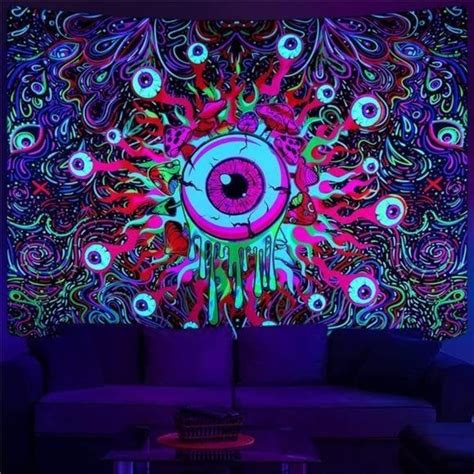 Mushroom Tapestry Uv Eyes Tapestry Colorful Neon Tapestries Etsy In