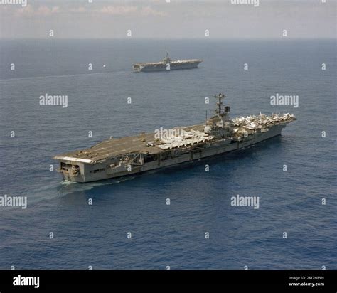 An Elevated Starboard Quarter View Of The Aircraft Carrier Uss