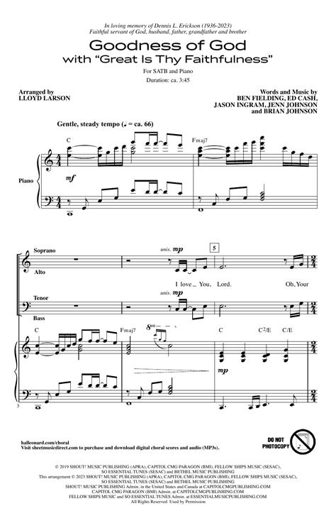 Bethel Music And Jenn Johnson Goodness Of God Sheet Music For Satb