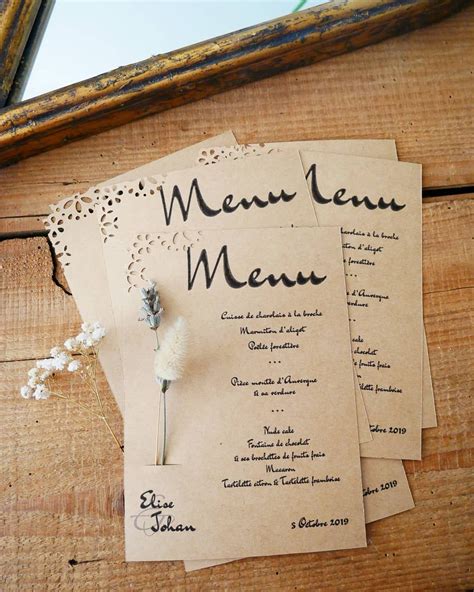 Menu Mariage Kraft Personnalis Boh Me Et Champ Tre Menumariage