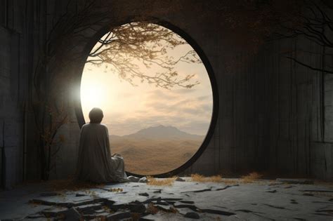 Premium AI Image A Person Sitting In Front Of A Circular Window