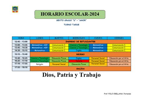 Horario Sexto Grado Amor 2024 Pdf