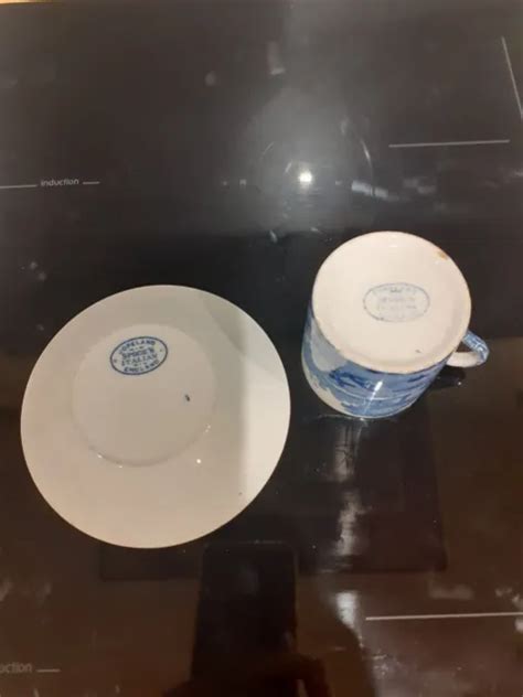 COPELAND SPODE ITALIAN Blue White Coffee Can Saucer Blue Oval