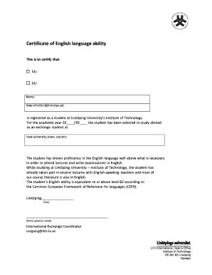 Fillable Online Certificate Of English Language Nominated Fax Email