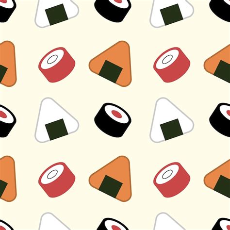 Premium Vector Onigiri And Sushi Rolls Seamless Pattern Vector