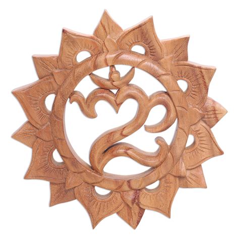 Unicef Market Hand Carved Suar Wood Wall Hanging Sanskrit Om