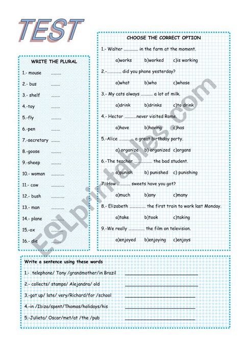 Test Esl Worksheet By Mariaah