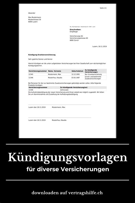 Versicherung kündigen Vorlage zum bearbeiten und downloaden