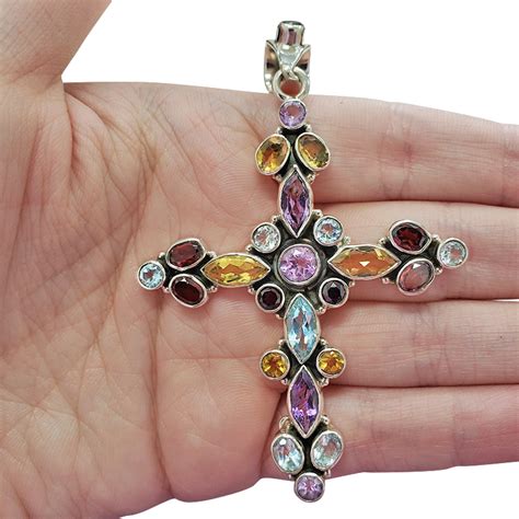 Gemstones Sterling Silver Cross Pendant Amberman