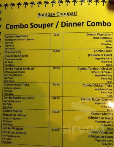 Bombay Choupati Menu In Pierrefonds Quebec H8y 3e3 Canada