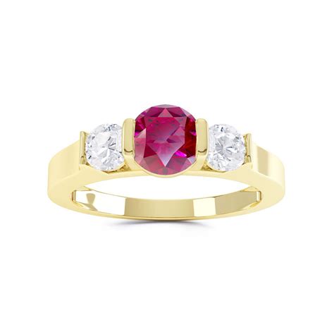 Unity Three Stone Ruby And Diamond 18ct Yellow Gold Engagement Ring