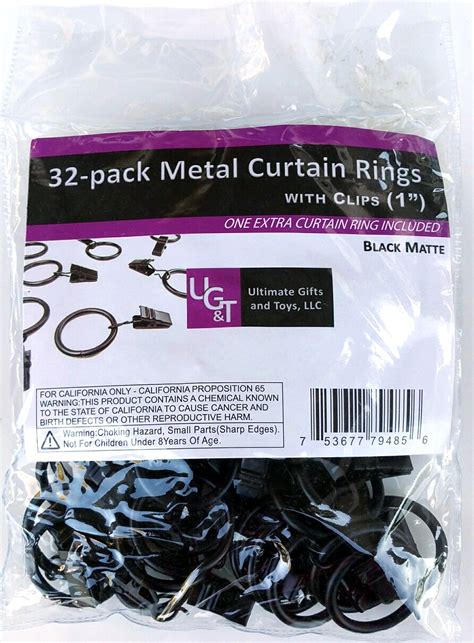 33-pack 1″ Black Matte Curtain Rings with Clips | Gifts for Kids and ...