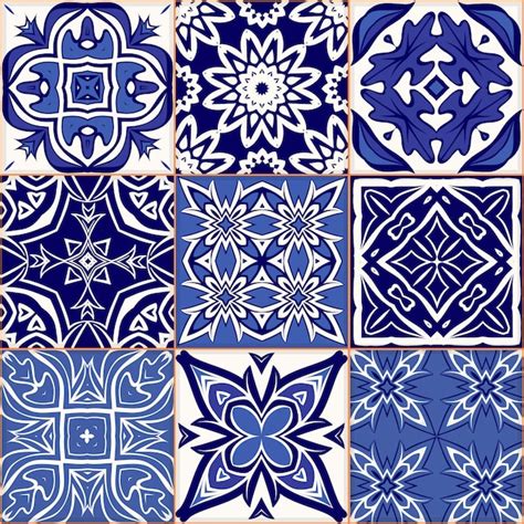 Patrón de mosaico sin costuras azulejos adornos Vector Premium