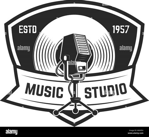 Emblem Template With Retro Microphone Design Element For Logo Label