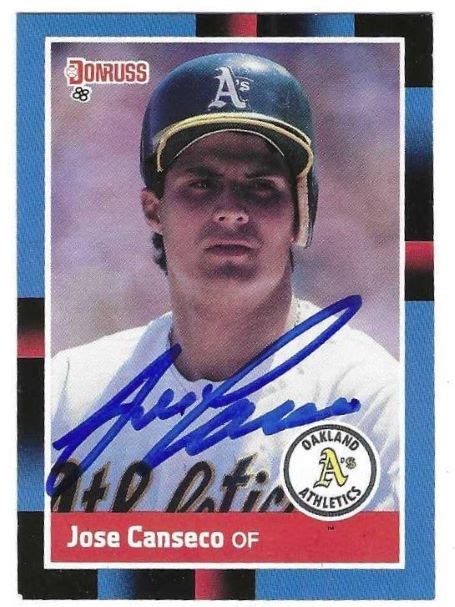 Autographed JOSE CANSECO Oakland A S 1988 Donruss Card Main Line