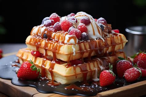 Premium Ai Image Vibrant Festival Of Colorful And Delicious Waffles