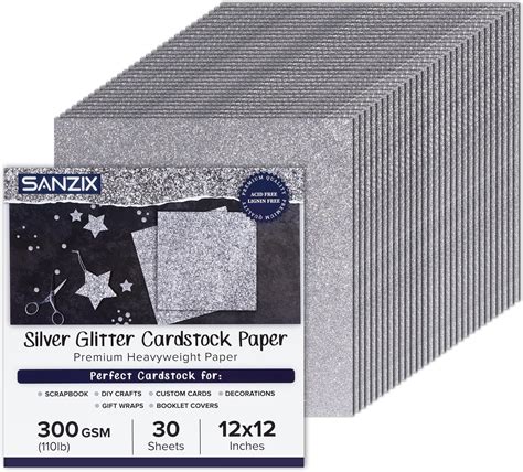 Amazon Sliver Glitter Cardstock Paper 15 Sheets 12 X 12 300gsm