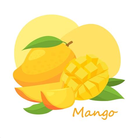 Mango Fresco Con Hoja Verde Al Estilo De Dibujos Animados Vector Entero