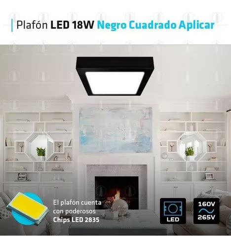 Plafon Led Cuadrado Aplicar W Panel Marco Negro Pack En Venta En