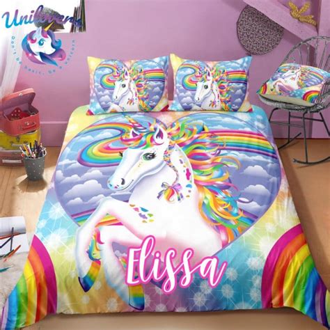 Personalized Custom Rainbow Sky Unicorn Bedding Set Unilovers