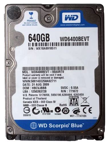 Disco Duro Interno Western Digital WD Scorpio Blue WD6400BEVT 640GB