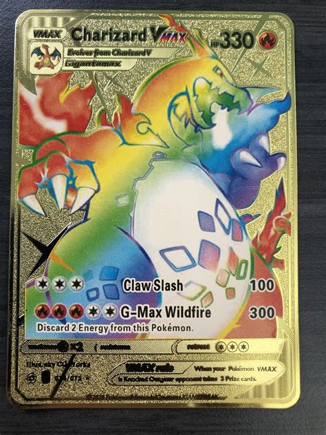 Mavin Pokemon Rainbow Charizard Vmax Gold Metal Card 074073