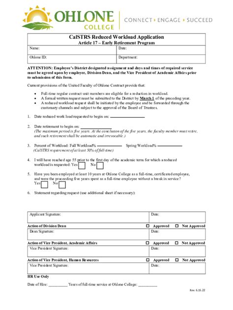 Fillable Online CalSTRS Reduced Workload Application Article 17 Fax