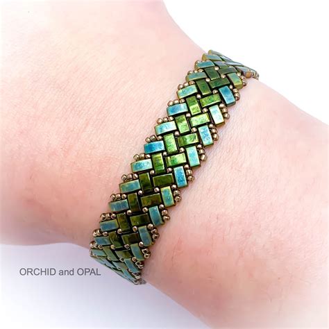 Beading Pattern Half Tila Herringbone Bracelet Horizontal Stripe