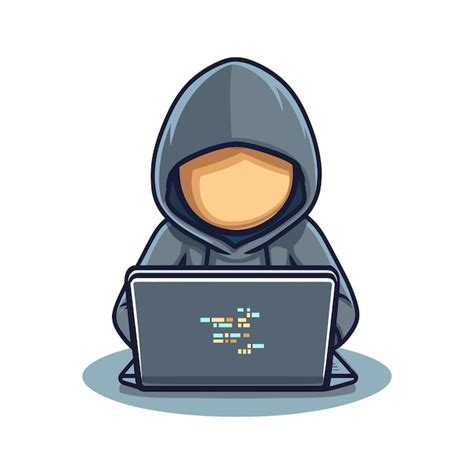 Hacker Operating A Laptop Cartoon Icon Illustration Isolated Flat