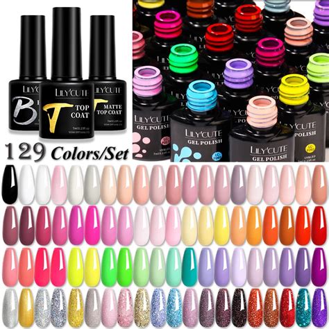 Lilycute 129 Colors Nail Gel Polish Set Glitter Semi Permanent Hybrid