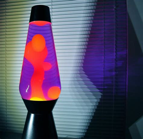 Lava Lamp Original Motion Night Light Silver Base Orange Wax In Blue