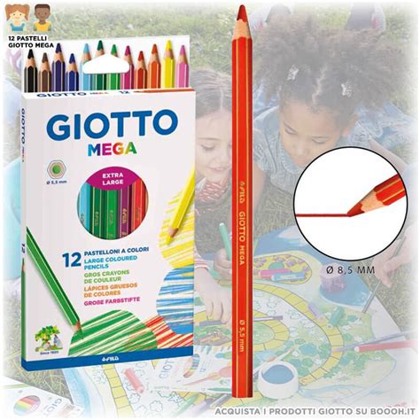 Giotto Mega Pastelli Colorati Confezione 12 Matite Ø 5 5mm Boooh it