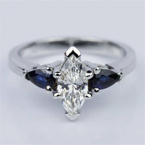 Marquise Diamond And Pear Sapphire Engagement Ring Marquise Diamond