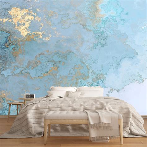 MFWFM Abstract Wallpaper Blue Gold Marble Texture Wall Mural Wallpaper ...