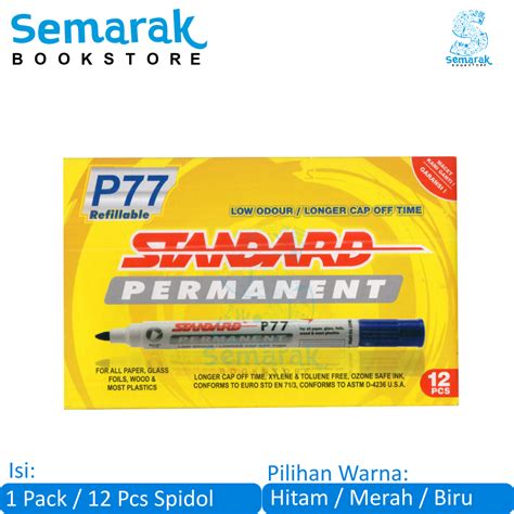 Standard P77 Permanent Maker Hitam Biru Merah 1 Pack12 Pcs