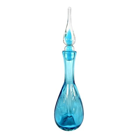 1960 S Hand Blown Blue Glass Bischoff Decanter With Encased Flame Stopper Chairish