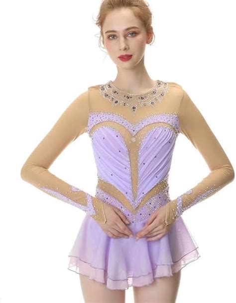 Amazon Light Purple Figure Skating Dress Long Sleeved Ice Skating