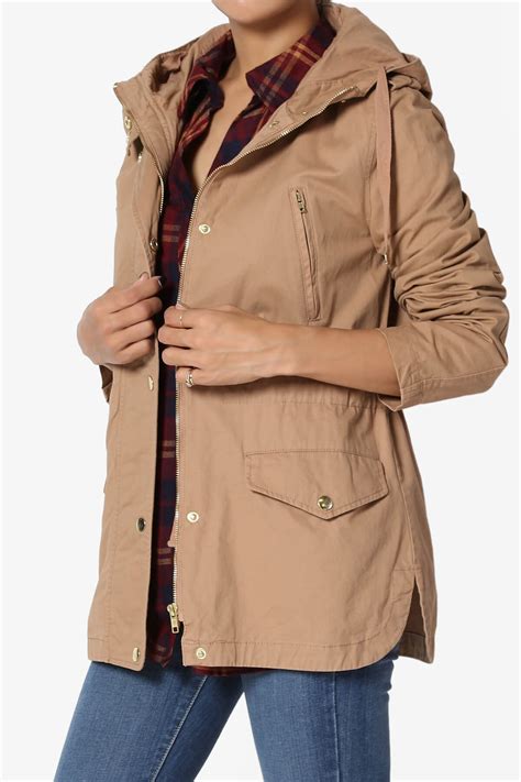 Themogan Women S Cotton Twill Drawstring Waist Hooded Anorak Utility Jacket Ebay