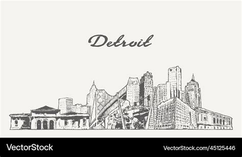 Detroit skyline michigan Royalty Free Vector Image