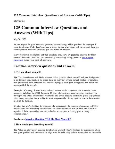 125 Common Interview Questions And Answers Pdf