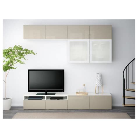 BESSTO Cabinet pour TV combiné portes en verre blanc Selsviken