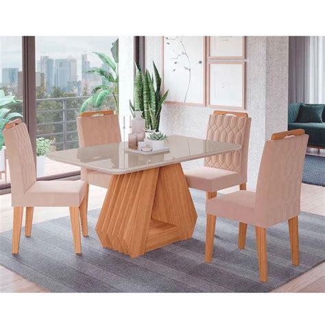 Mesa Para Sala De Jantar Agata 130 X 80 Cm E 4 Cadeiras Paola Cimol Nature Off White Nude Camicado