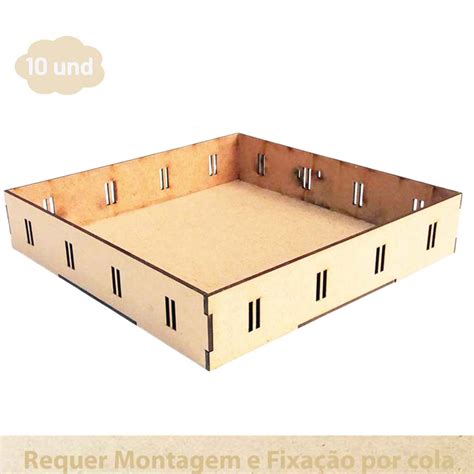 Kit 10 Bandeja quadrada 20 cm mdf cru modelo passa fita Decoração festa