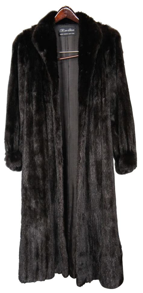 Vintage Revillon Paris London New York Black Full Length Mink Fur Coat