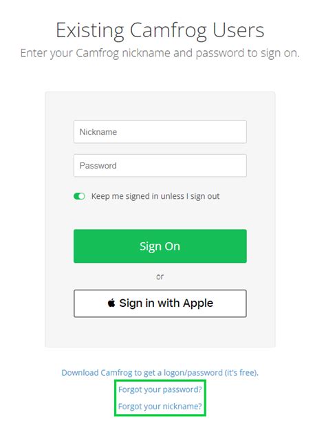 I Forgot My Password And Nickname Where Can I Set A New One Camfrog Support