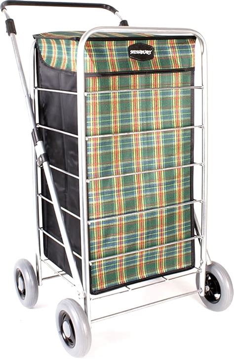 NEWBURY Cage Shopper Green Tartan 4 Wheeled Shopping Trolley With