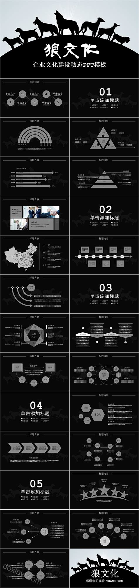 狼文化企业文化建设动态模板 Ppt模板 心宜办公